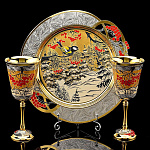 0035344/МЗ-403 Златоуст Набор "СИНИЧКА":Блюдо+2рюмки в уп. (эмаль)