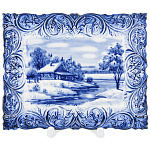  Гжель ТАРЕЛКА декоративная ДОМИК У РЕКИ , 17*14 см