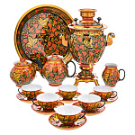 0090101 -Хохлома САМОВАР желудь 3л  с сервизом на 6 перс. КЛУБНИКА