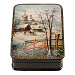 Шкатулка из папье-маше "Зима в деревне"