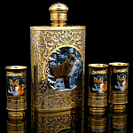 0026847 Златоуст НАБОР: "ЛИСА" ФЛЯГА +3 стопки позолота, в П/У