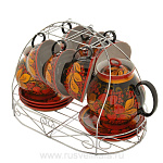 0015198  Хохлома СЕРВИЗ ЧАЙНЫЙ на подставке на 6 перс. В АССОРТИМЕНТЕ