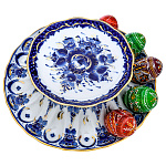 0069639 Гжель Пасхальница  в золоте  диам.27см 