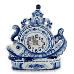 7460 Гжель Часы настольные "Рыба-кит" Авт.Исаев С.В.