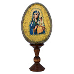 0063246/11см ЯЙЦО ПАСХАЛЬНОЕ С ЛИКОМ "БМ НЕУВЯДАЕМЫЙ ЦВЕТ" на подставке 17см  (дерево)