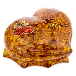 0068521/НП  Изделия из янтаря ШКАТУЛКА "Сердце. Ветка груши"  16*14*10см