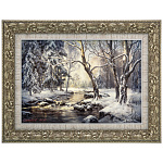 -55*42см Репродукция картины М.А Сатарова "ЗИМНИЙ РУЧЕЙ" багет№14 серебро