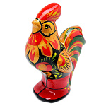 0033855-7*9см  Хохлома Статуэтка Символ 2017года "ПЕТУШОК В САПОЖКАХ" фарфоровый