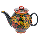 0070618  ХОХЛОМА чайник "Ягодки" черный фон (форма 1) 0,5