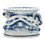 0068637 Гжель Подсвечник "Деревенька" Авт. Исаев С.В.