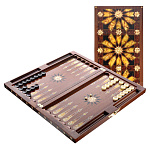 0039281-сапеле!!!СУПЕР-ЦЕНА!!! Нардовая доска 640*600*80 "ОРНАМЕНТ"кейс (янтарь, сапеле)