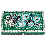 100432  ХОХЛОМА ШКАТУЛКА "УТРЕННЯЯ РОСА" 18*10*4 (зеленый фон) Р11