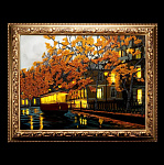 0055593-НП/95*75*9см  Янтарь Картина "ВЕЧЕРНИЙ ГОРОД" с подстветкой  Ит.багет дерево