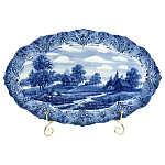 201234 Гжель ТАРЕЛКА овал с ажурным краем "Лето в деревне" 35*22 см