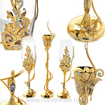 26288 Златоуст НАБОР: 2 Фужера и Подсвечник, позолота, Фианиты,, серебрение,в ПУ (778) 