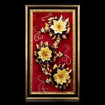 0055514-НП КАРТИНА ЯНТАРНАЯ "Лилии с цветами"на бархате, в двойной раме, 82*47см