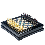 0063321-НПСупер-цена!ШАХМ.ЛАРЕЦ с нат.перламутром 45*45*9см (фиг. янтарь) черн. ложемент