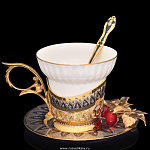 0024562 Златоуст НАБОР "КАЛИНА" чашка+блюдце+ложка в П/У (908)