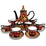9385  Хохлома СЕРВИЗ Кофейный: Кофейник+сахарница+молочник+6к/п