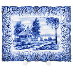  Гжель ТАРЕЛКА декоративная ЛЕТО В ДЕРЕВНЕ , 17*14 см