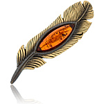 0049786/907.4 Брошь Перышко (коньячный)