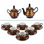 Чайный сервиз на 6 персон "Цветы на черном". Хохлома, фотография 1. Интернет-магазин ЛАВКА ПОДАРКОВ
