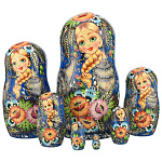 201120 Матрешка "ЦВЕТЫ" ,син,7 мест 22 см 