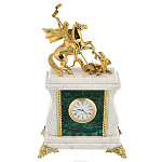 Часы каминные из малахита с мрамором "Георгий Победоносец"