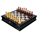 300140-НП Шахматный ларец "ИТАЛИЯ" с янтарными фигурами 48*48 см