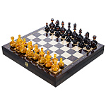 0090077-НП Шахматный ларец с ЯНТАРНЫМИ ФИГУРАМИ 37*37 см