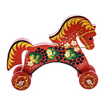 0080472 Нат.дерево ИГРУШКА "Конь" (на колесах) 19*15см