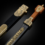 0063227 Оружие сувенирное КИНЖАЛ казачий "ПЛАСТУН" , дамаск, золото 999,9