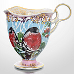 0028664/-цв-сюжет Гжель Бокал "СНЕГИРИ"с цв. сюжетом Авт. Алехин С.С.