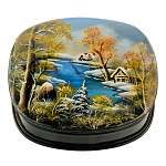 Шкатулка с художественной росписью "Зима в деревне"