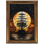 0090371- Картина янтарная "Закат. Парусник" 60*40 см