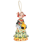  Фарфор КОЛОКОЛЬЧИК "СВИНЬЯ С САМОВАРОМ" 14см  (0069)