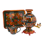 201797  Хохлома Самовар "ЯГОДЫ" с бел штрихами,5л