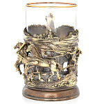 0032973 Подстаканник латунный 3D"РУССКАЯ ТРОЙКА" 