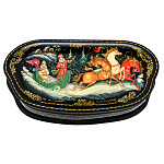 0065141-16*8см  Лаковая миниатюра Палех ШКАТУЛКА "Тройка" Кузнецов