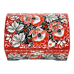 100460 120*80мм Хохлома Шкатулка-Сундучок"ЦВЕТЫ. АЛЫЙ ЗАКАТ" красный фон Р2