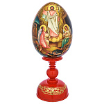 1980 ЯЙЦО ПАСХАЛЬНОЕ расписное "ВОСКРЕСЕНИЕ ХРИСТОВО" на подставке п=14  я=17см 