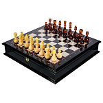 300142-НП Шахматный ларец "МИНИ БОЧАТА" с янтарными фигурами 48*48 см 