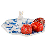 Тарелка-пасхальница с ручной росписью "Кролик. Гжельские мотивы" на 8 яиц