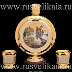 0028313 Златоуст НАБОР подарочный  :фляга + 2стопки, Яшма, в П/У