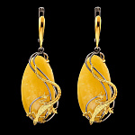 721052/12,66г  Серебро 925* СЕРЬГИ вст.Янтарь р/п