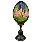 Деревянное пасхальное яйцо на подставке "Москва. Храм Василия Блаженного"