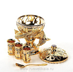 13095 Златоуст НАБОР: Икорница с тремя стопками  Хрусталь Фианиты, в П/У