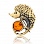 Брошь с янтарем "Ежонок на шаре" (коньячный), фотография 2. Интернет-магазин ЛАВКА ПОДАРКОВ