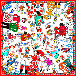 500017 Сувенирный платок "Дымковская игрушка", 90*90, 70% шёлк 30% вискоза МД Нины Ручкиной