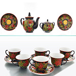 22163 Хохлома Фарфор Сервиз  Чайный "РЯБИНКА" 14 пр. 6 персон